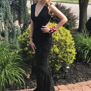 Black beaded prom dress